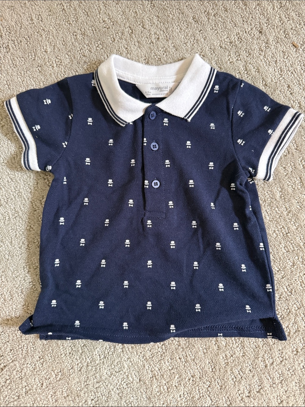 Mayoral Navy Polo with White Trim and Tiny White Dots